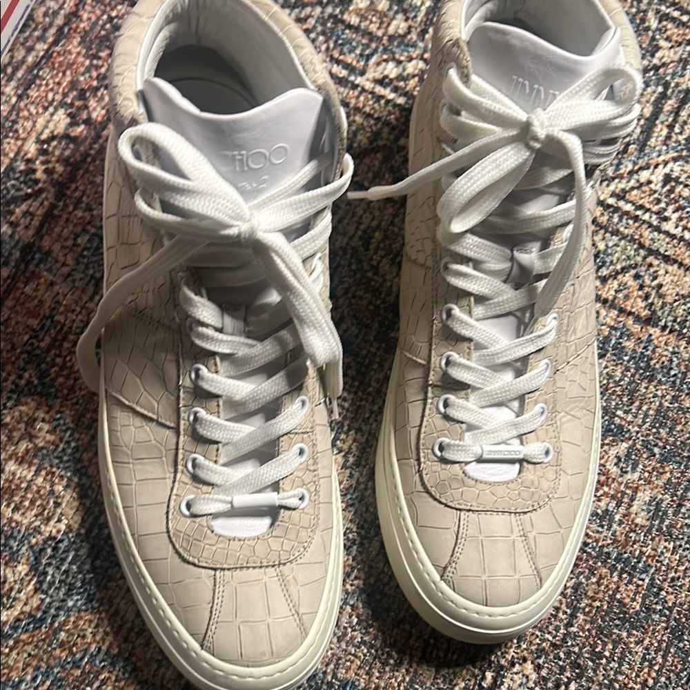 Jimmy Choo Belgravia Cream Croc-Embossed Sneaker